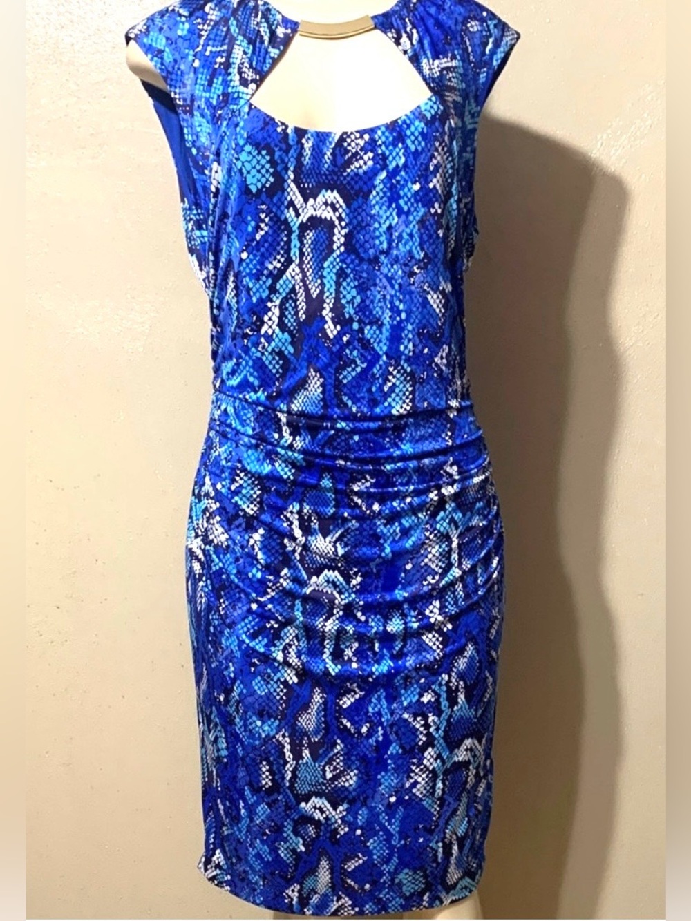 Cache Electric Blue Strapless Ruched Sheath Dress
